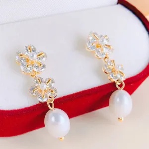 Flower Pearl Drop Earrings