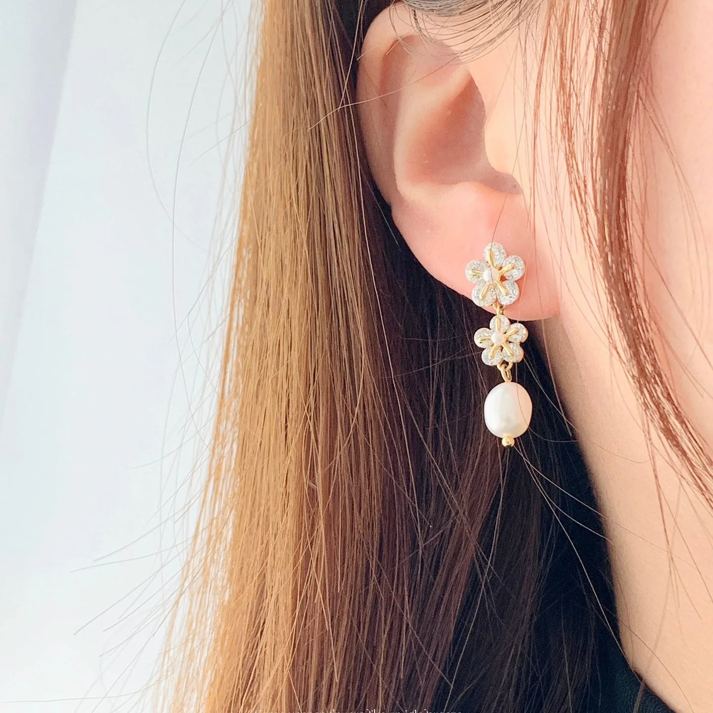 Flower Pearl Drop Earrings