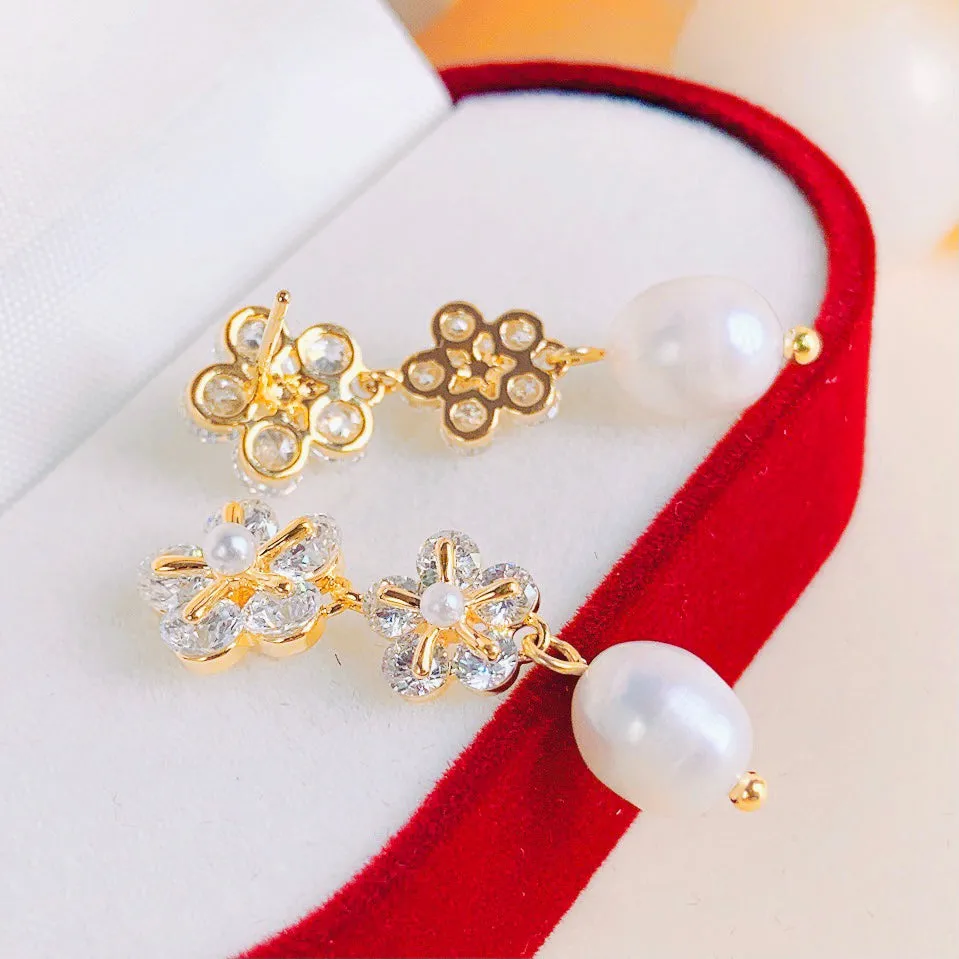 Flower Pearl Drop Earrings