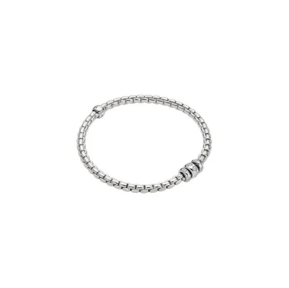 Fope Eka 18k White Gold Flex'It Bracelet with Rhombus-set Diamonds .18ctw - Size Medium