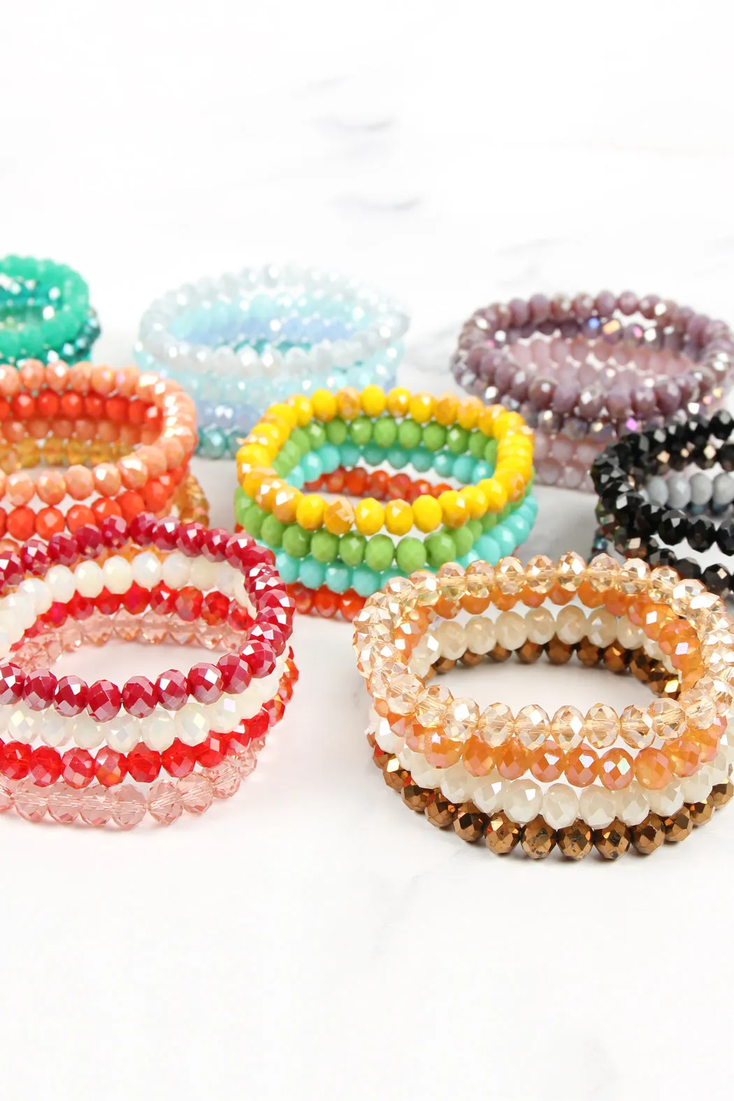 FOUR LINE CRYSTAL BEADS STRETCH BRACELET