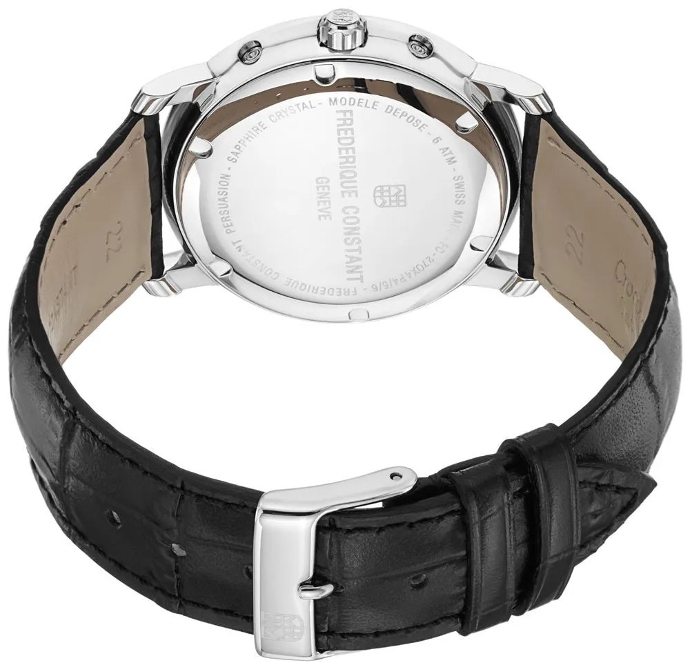 Frederique Constant Classics Business Timer Steel Black Leather Strap Mens Watch Moonphase Day/Date FC-270M4P6
