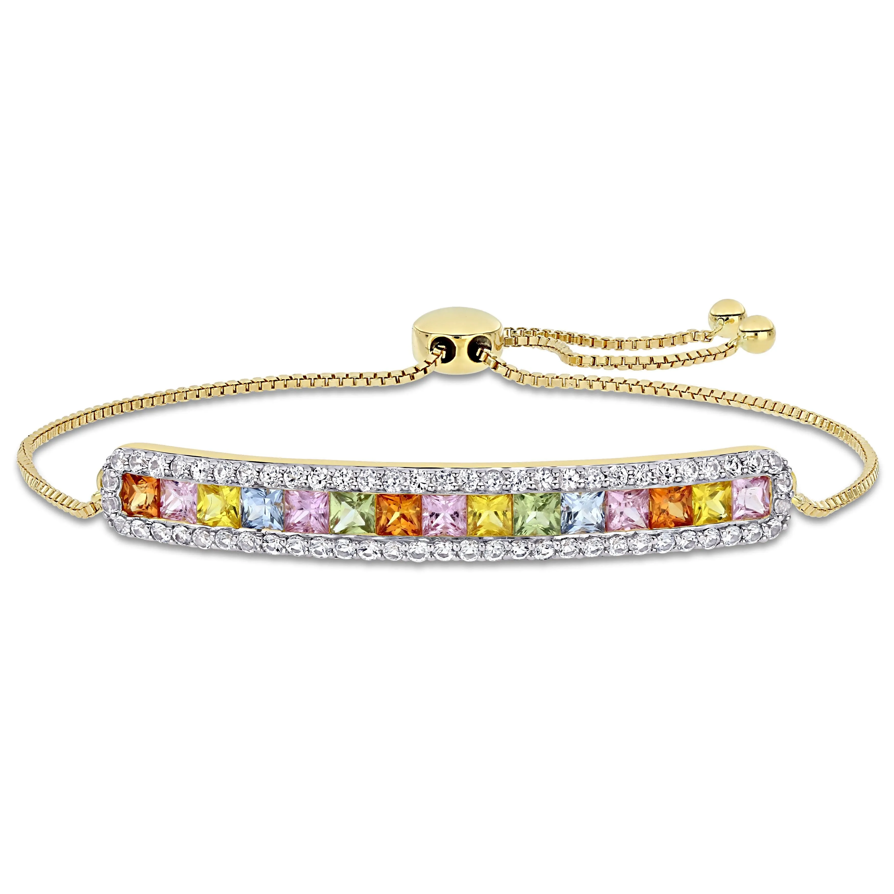 Gemstone Bolo Adjustable Bracelet 14K Yellow Gold