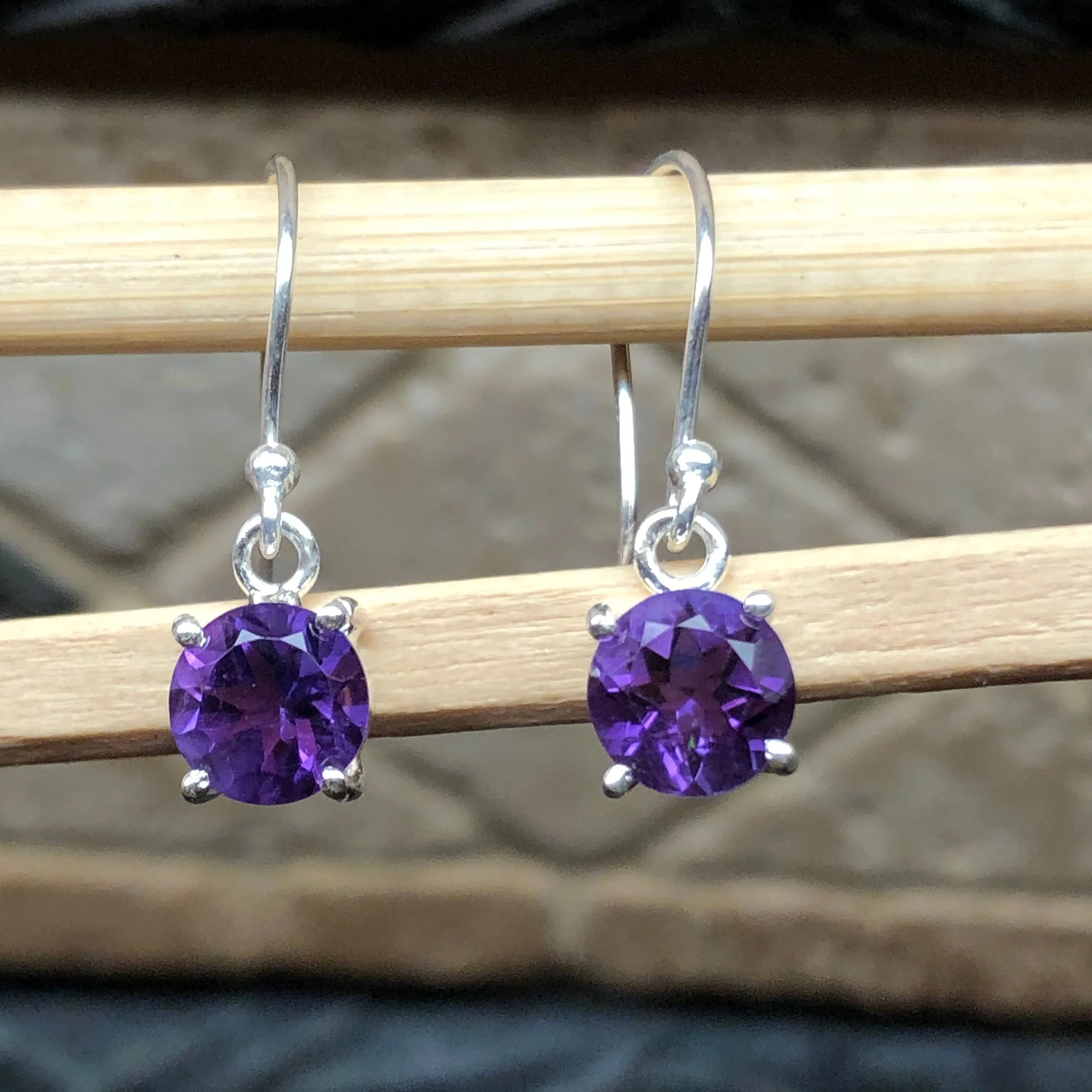 Genuine 2ct Purple Amethyst 925 Solid Sterling Silver Earrings 20mm