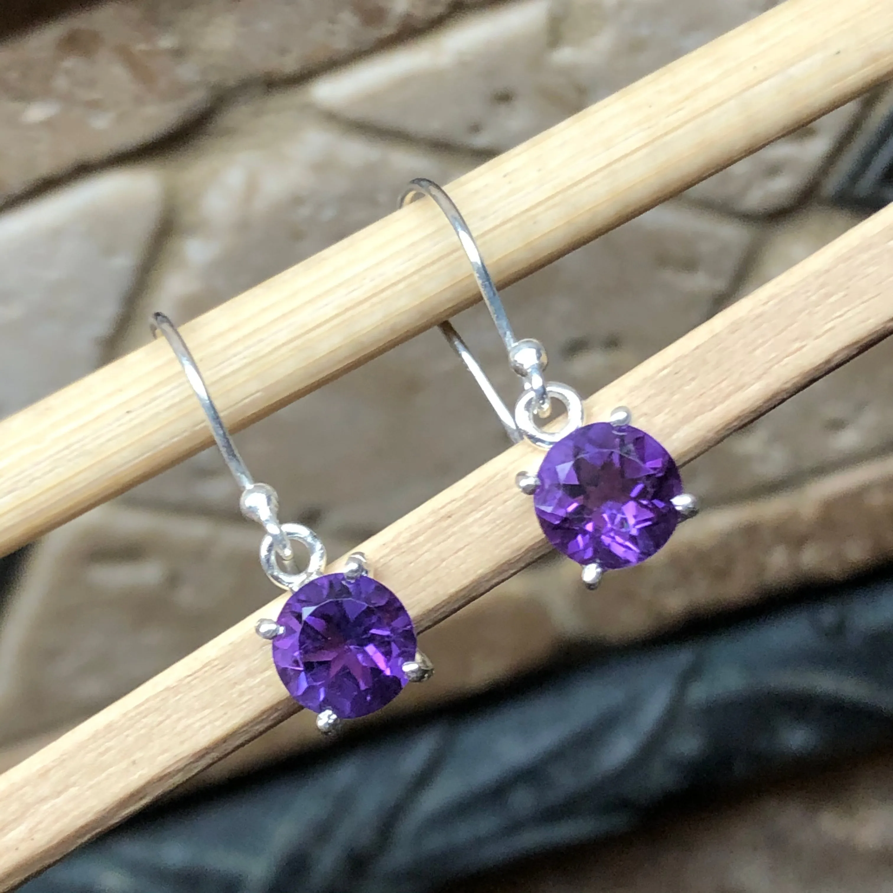 Genuine 2ct Purple Amethyst 925 Solid Sterling Silver Earrings 20mm
