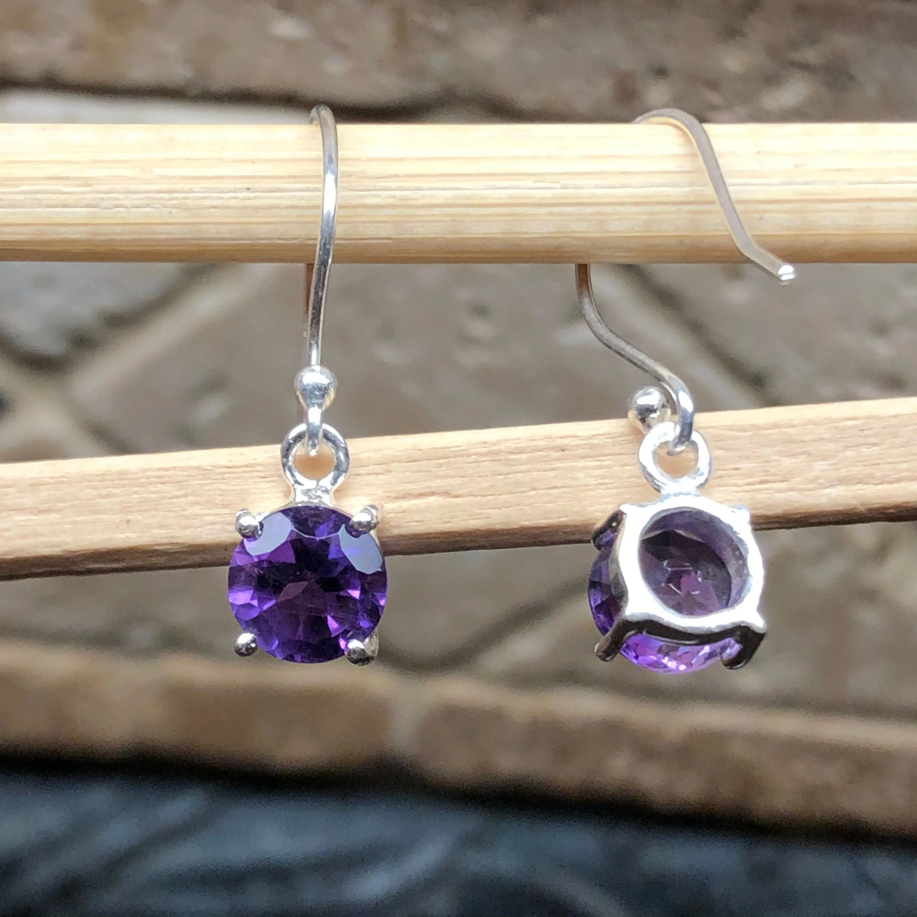 Genuine 2ct Purple Amethyst 925 Solid Sterling Silver Earrings 20mm