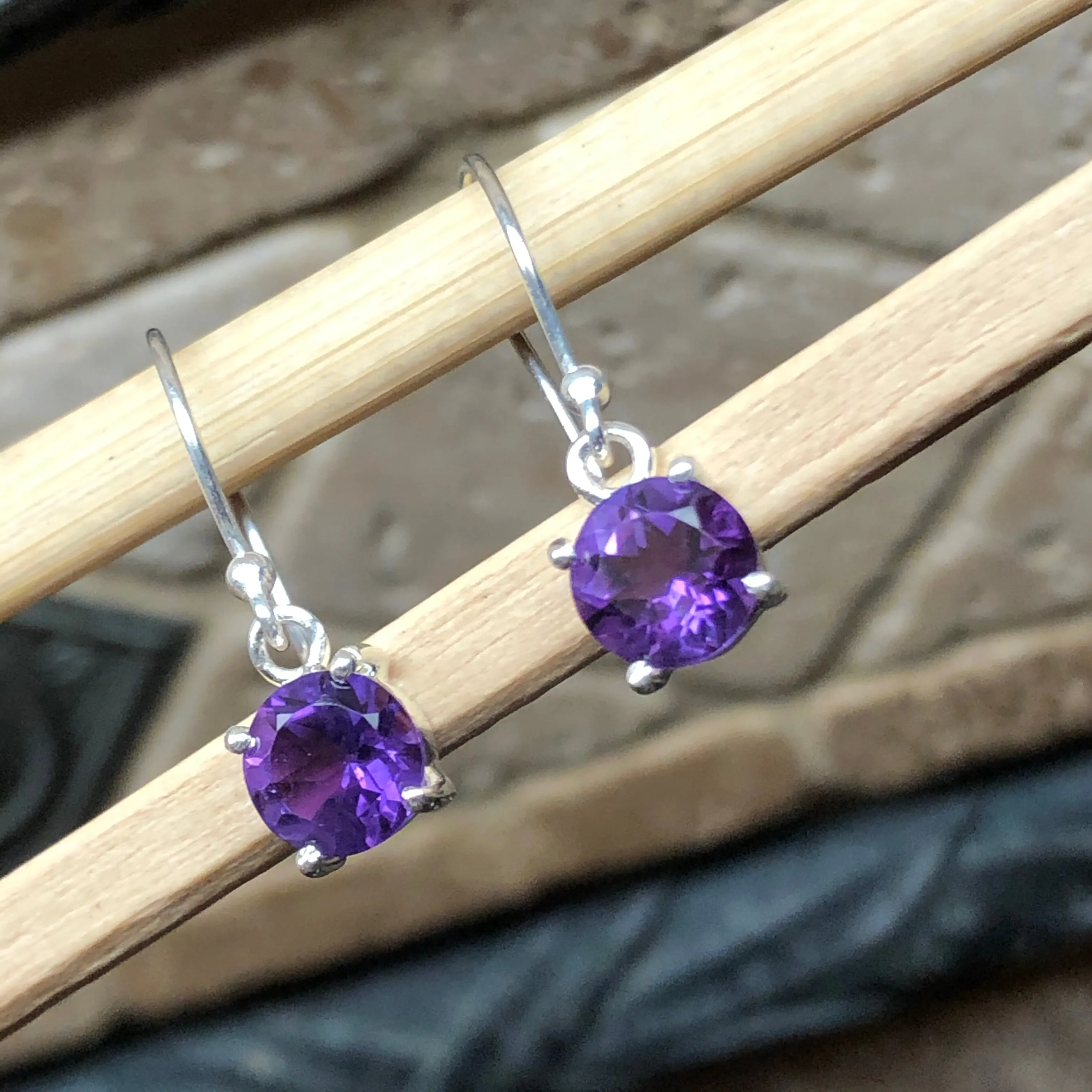 Genuine 2ct Purple Amethyst 925 Solid Sterling Silver Earrings 20mm