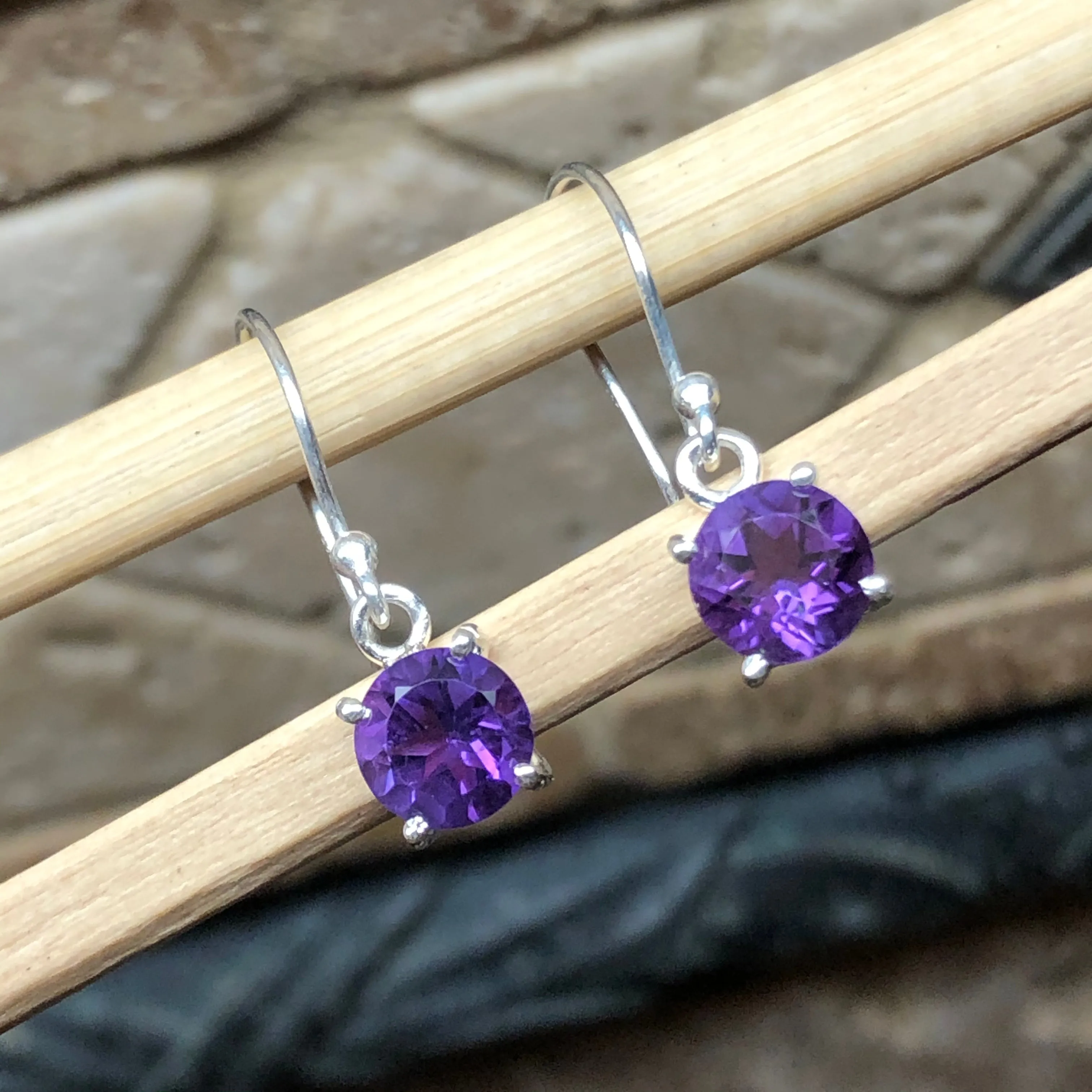 Genuine 2ct Purple Amethyst 925 Solid Sterling Silver Earrings 20mm