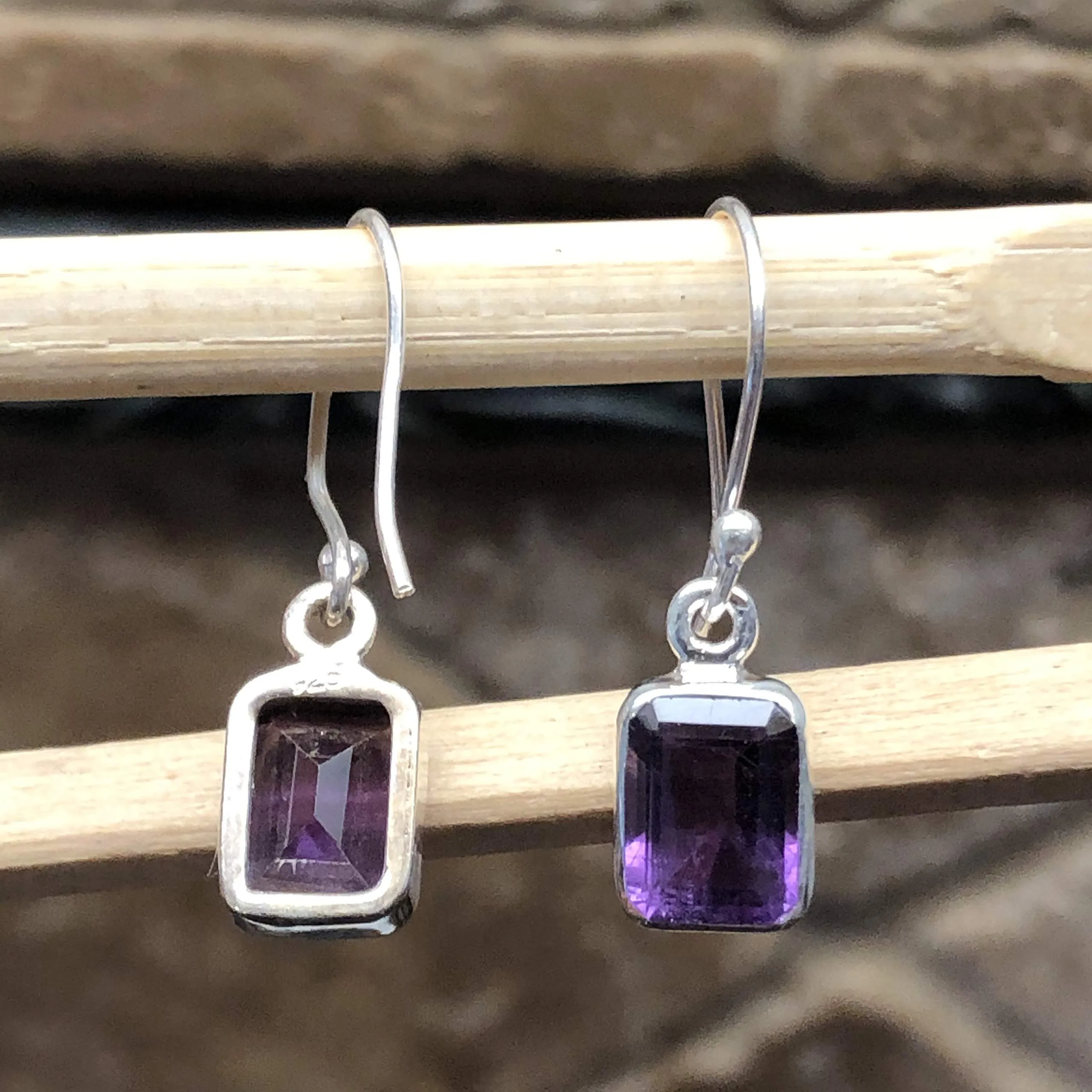 Genuine 2ct Purple Amethyst 925 Solid Sterling Silver Earrings 25mm