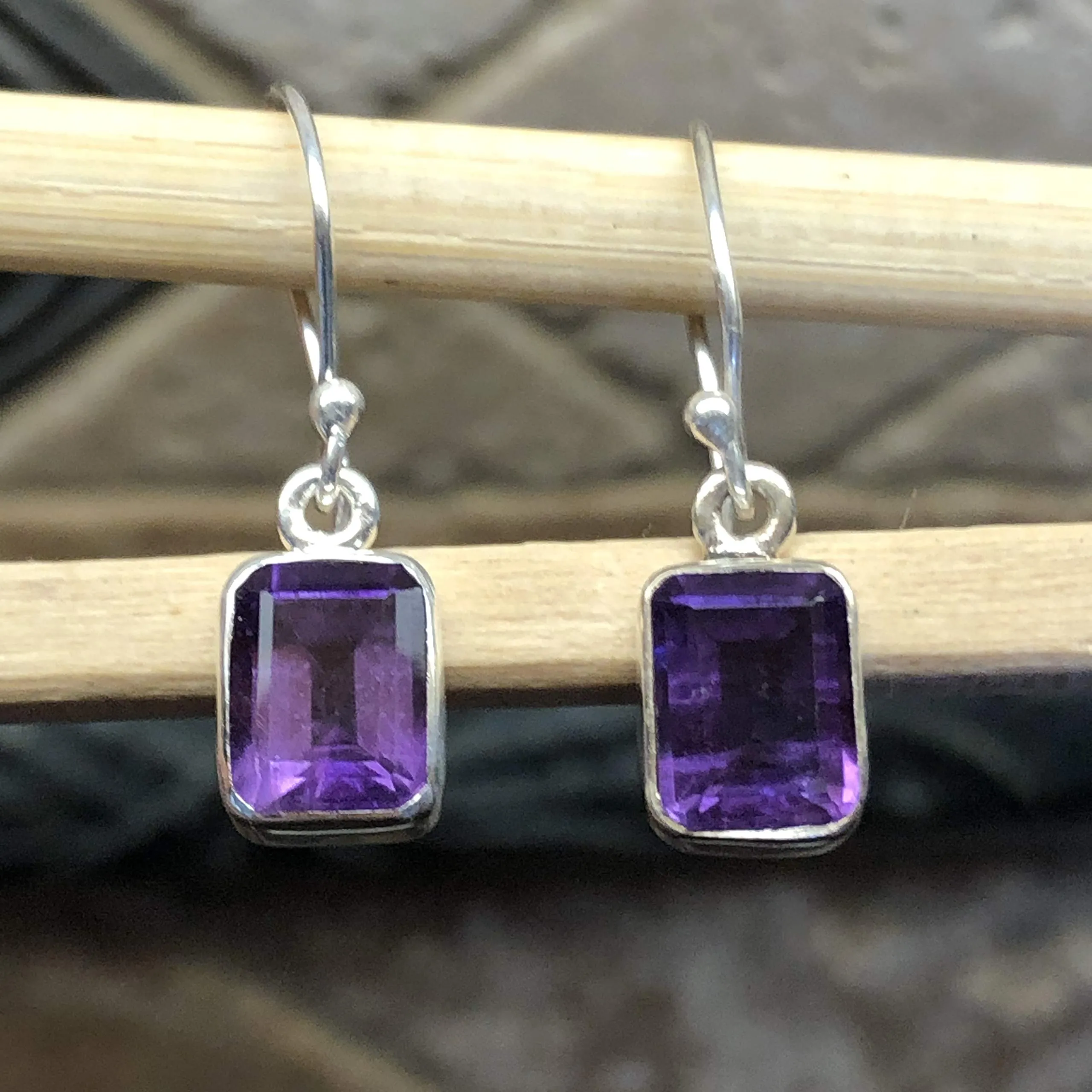 Genuine 2ct Purple Amethyst 925 Solid Sterling Silver Earrings 25mm