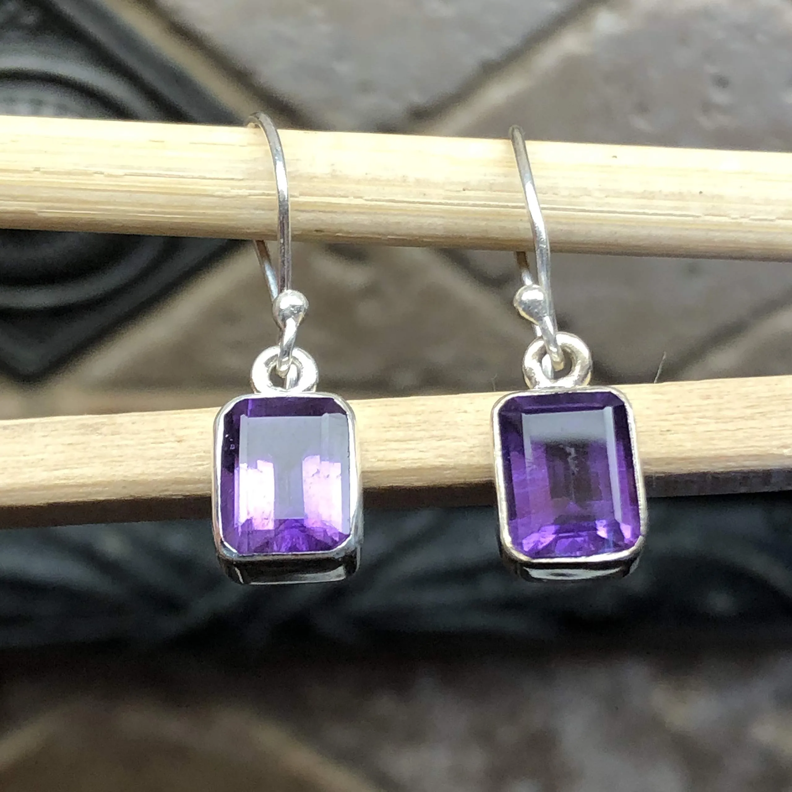 Genuine 2ct Purple Amethyst 925 Solid Sterling Silver Earrings 25mm