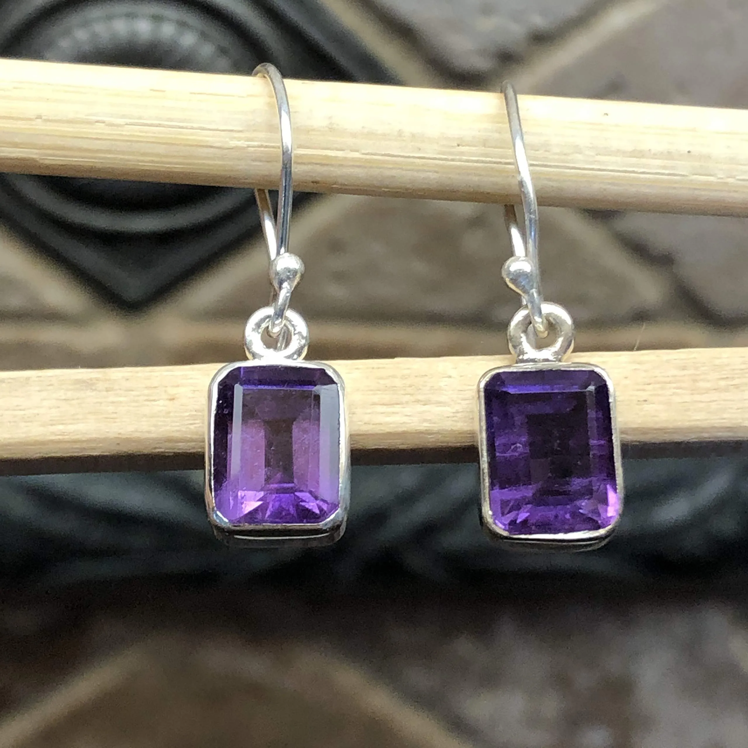 Genuine 2ct Purple Amethyst 925 Solid Sterling Silver Earrings 25mm