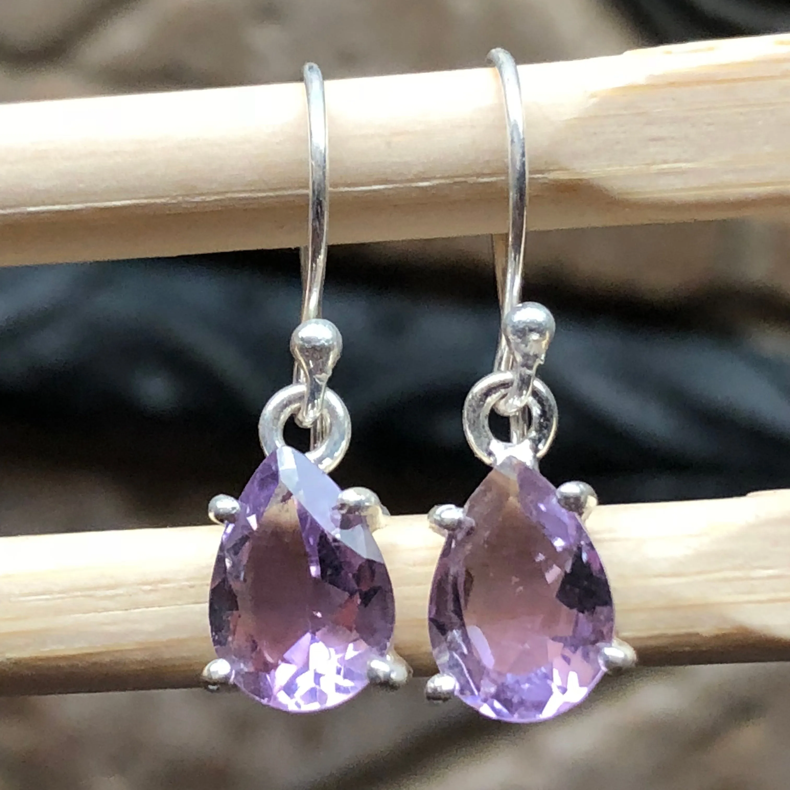 Genuine 4ct Amethyst 925 Solid Sterling Silver Earrings 24mm