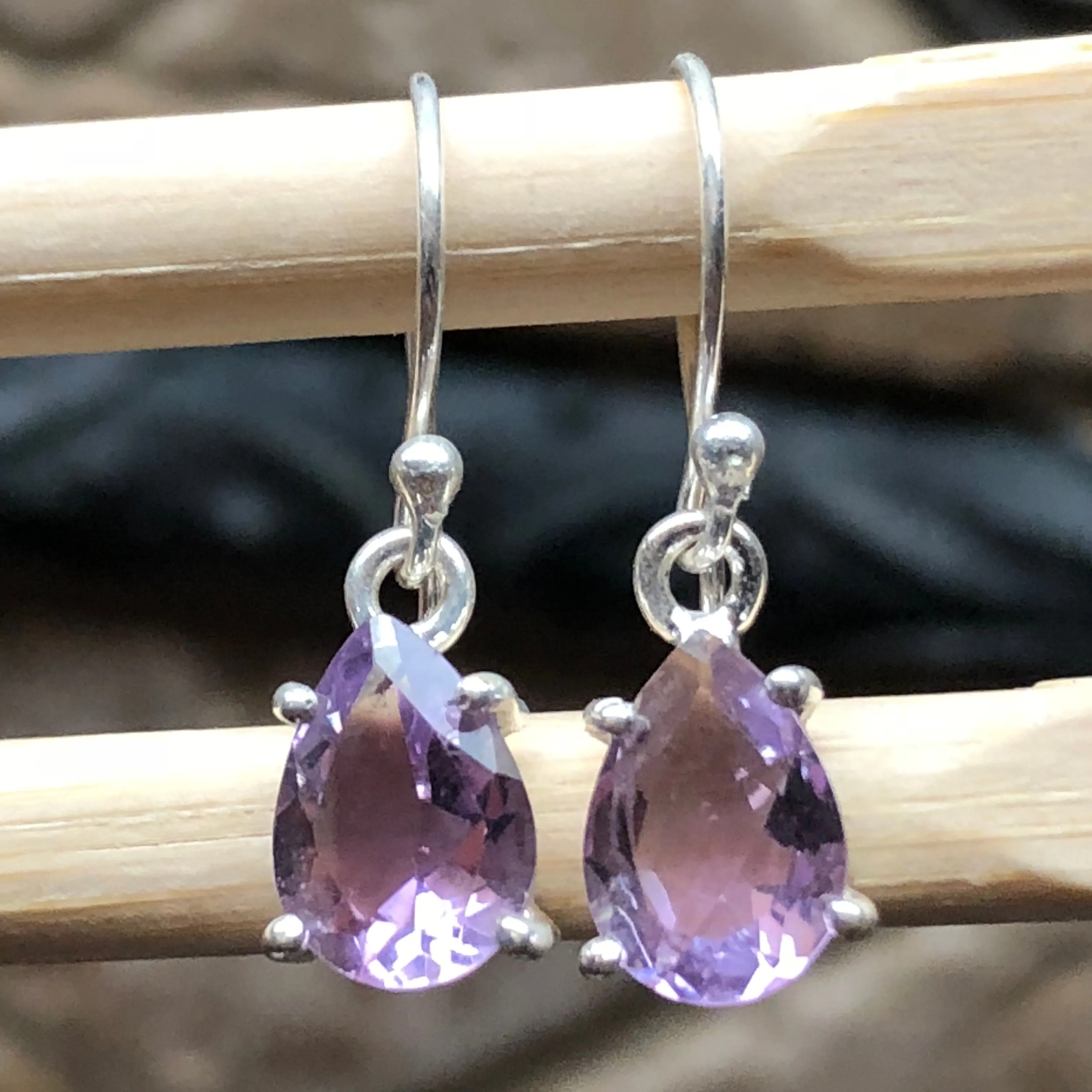 Genuine 4ct Amethyst 925 Solid Sterling Silver Earrings 24mm
