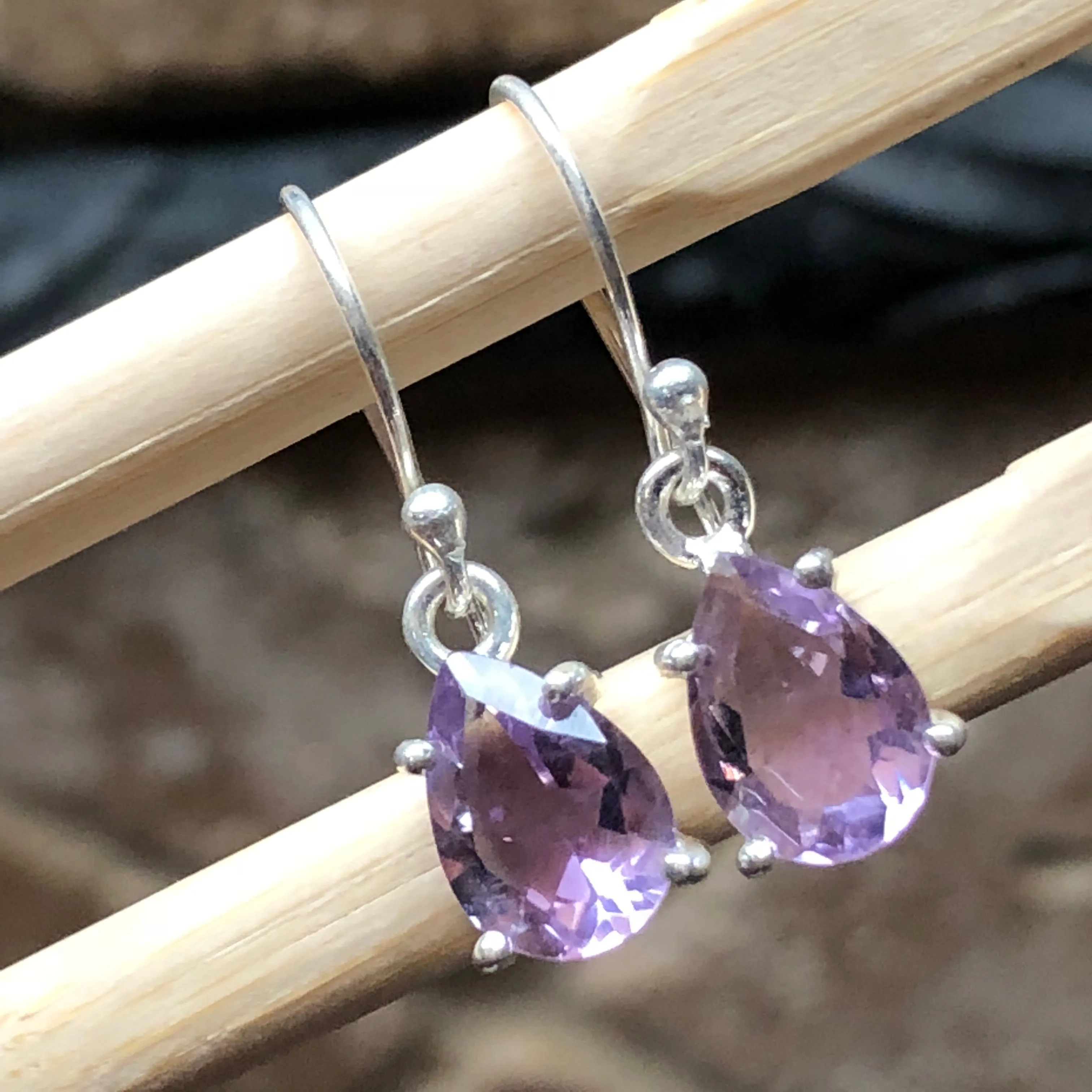 Genuine 4ct Amethyst 925 Solid Sterling Silver Earrings 24mm