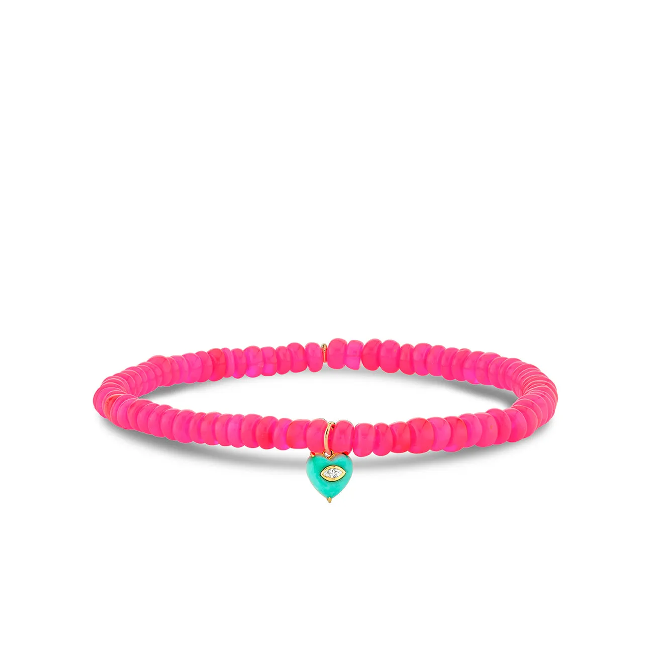 Gold & Diamond Small Carved Stone Heart on Hot Pink Ethiopian Opal