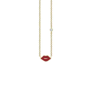 Gold & Enamel Mini Lips Necklace