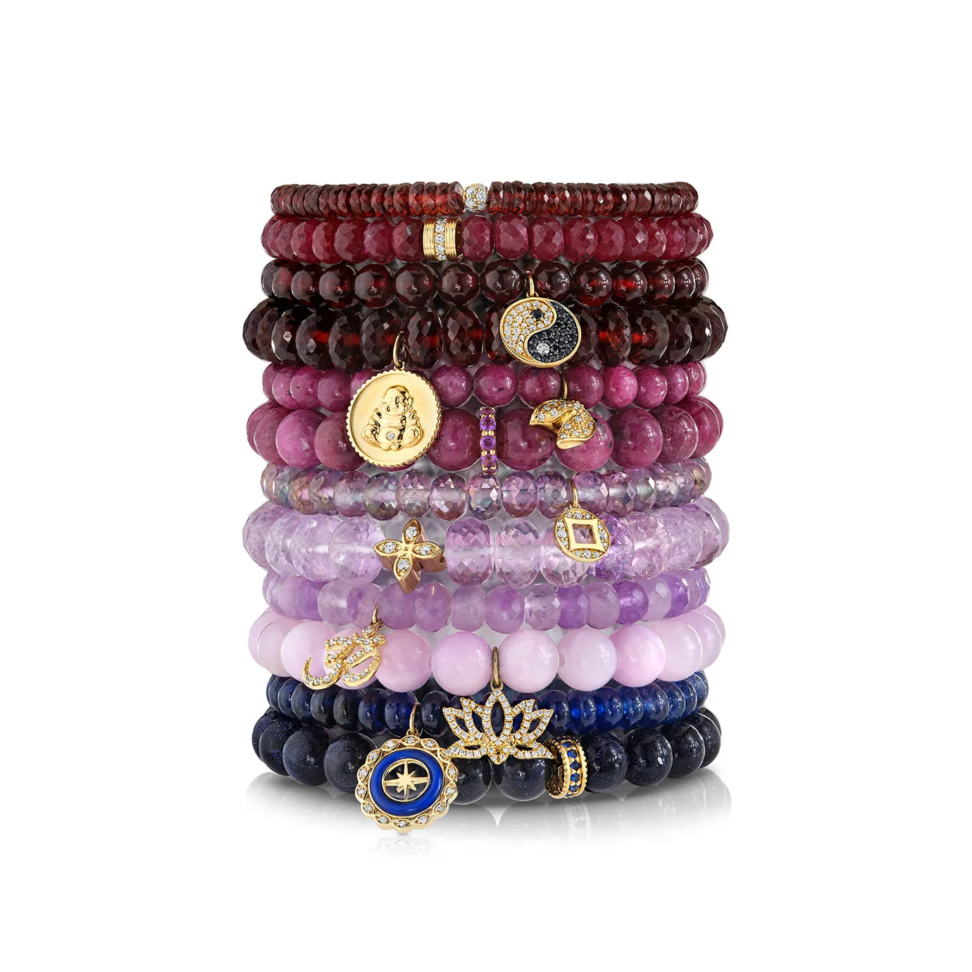 Gold & Sapphire 8mm Scallop Edge Pave Rondelle on Blue Goldstone