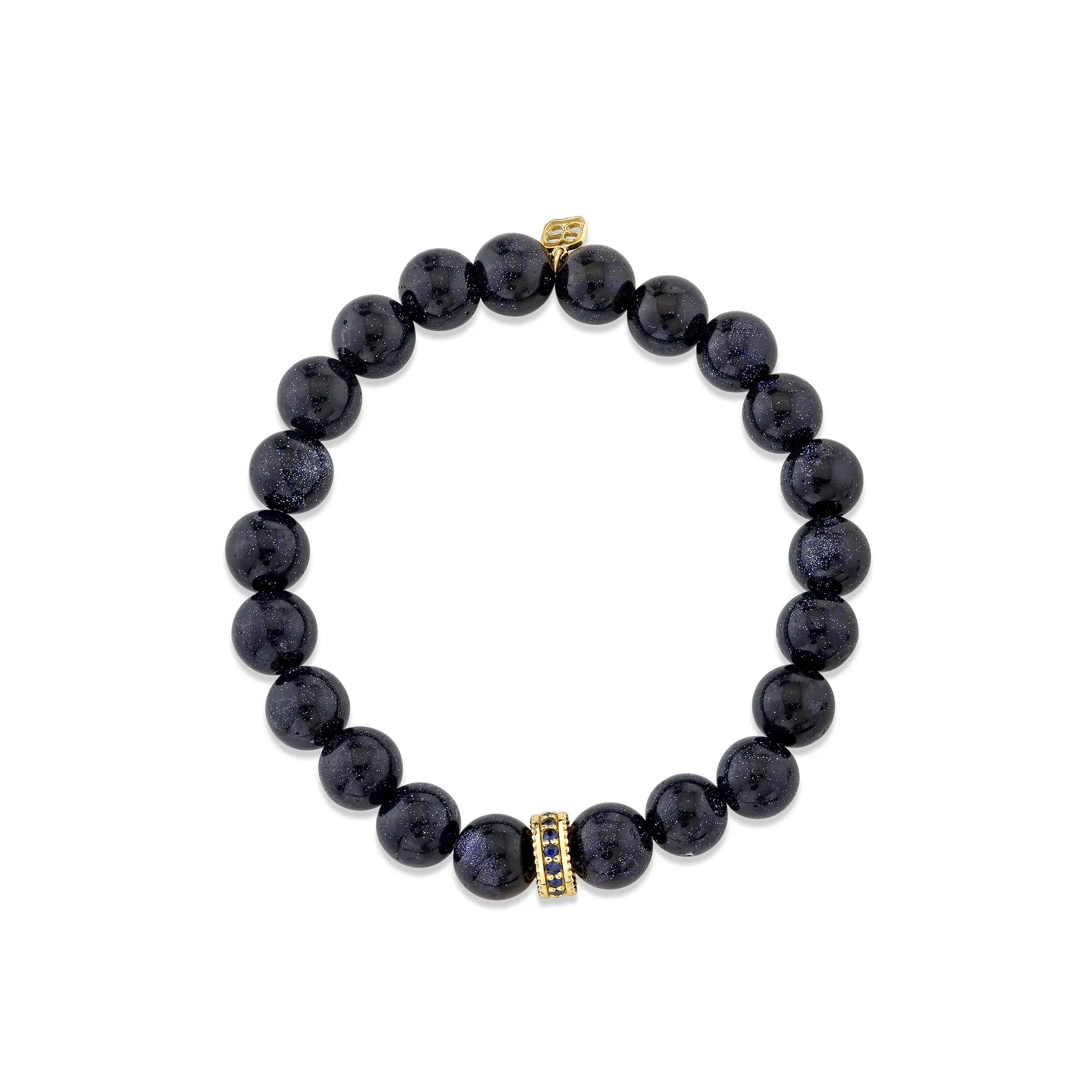 Gold & Sapphire 8mm Scallop Edge Pave Rondelle on Blue Goldstone