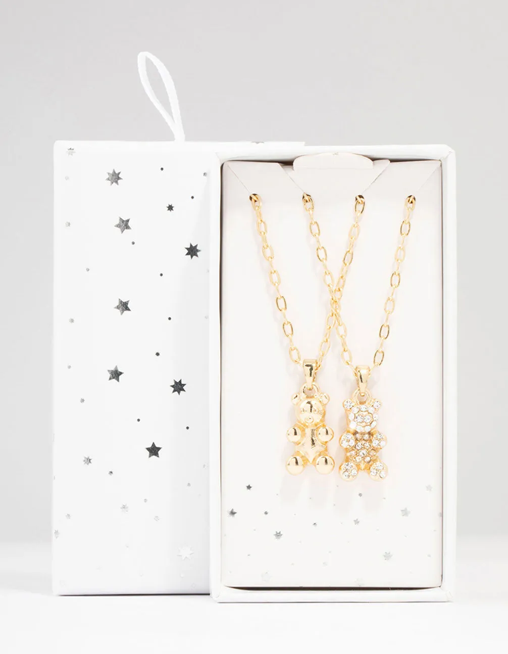 Gold Diamante Teddy Pendant Necklace Pack