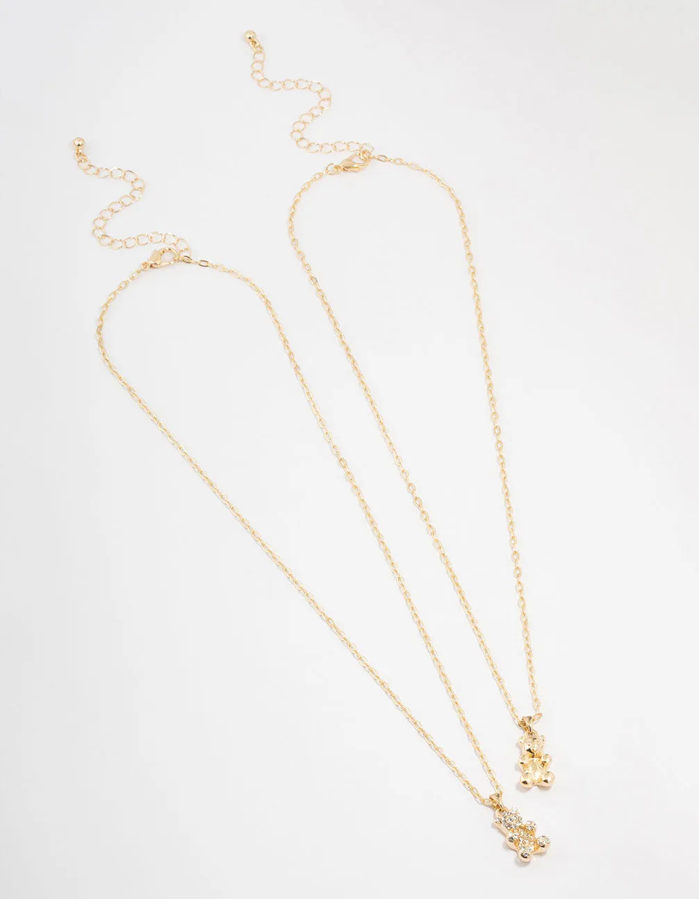 Gold Diamante Teddy Pendant Necklace Pack