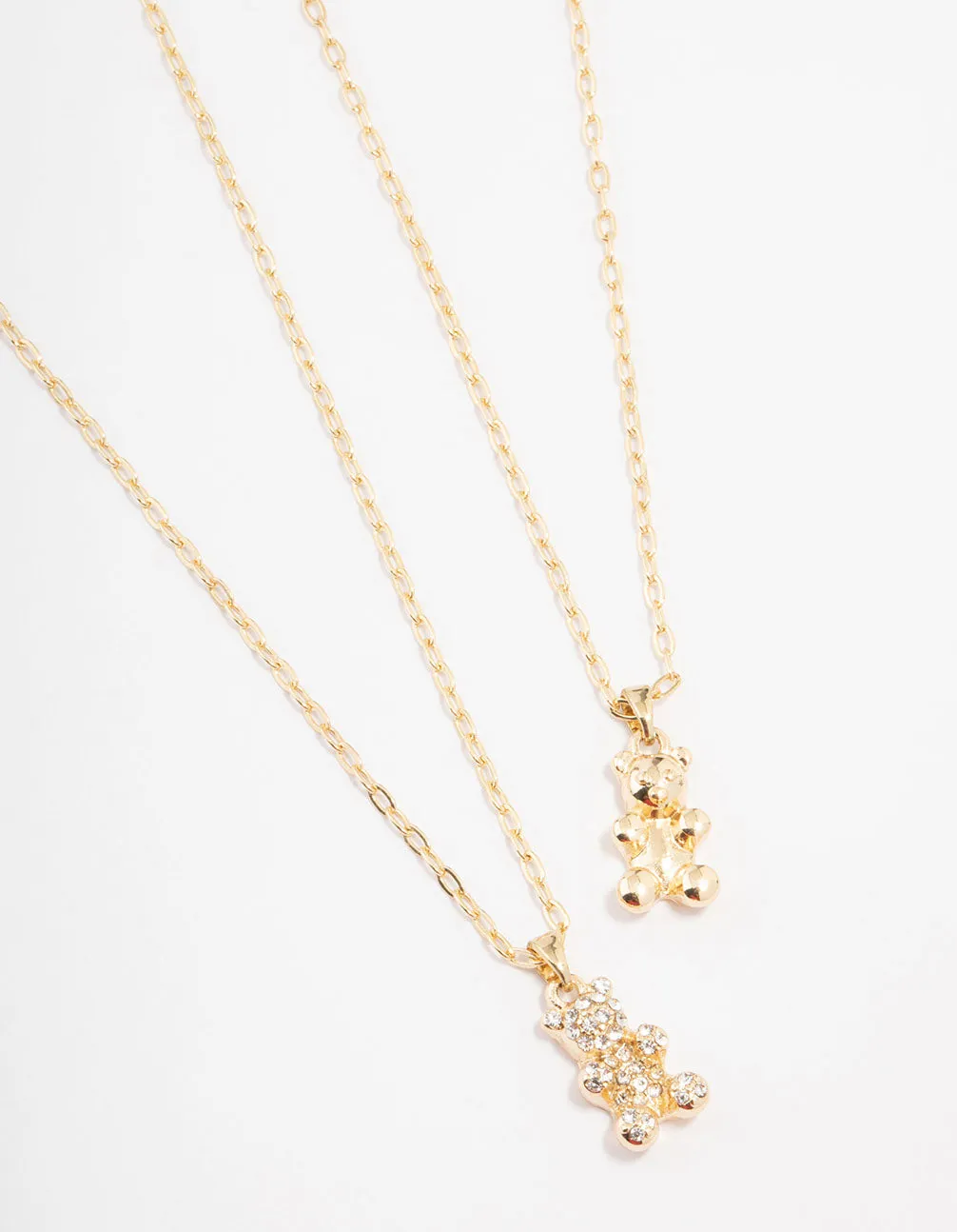 Gold Diamante Teddy Pendant Necklace Pack
