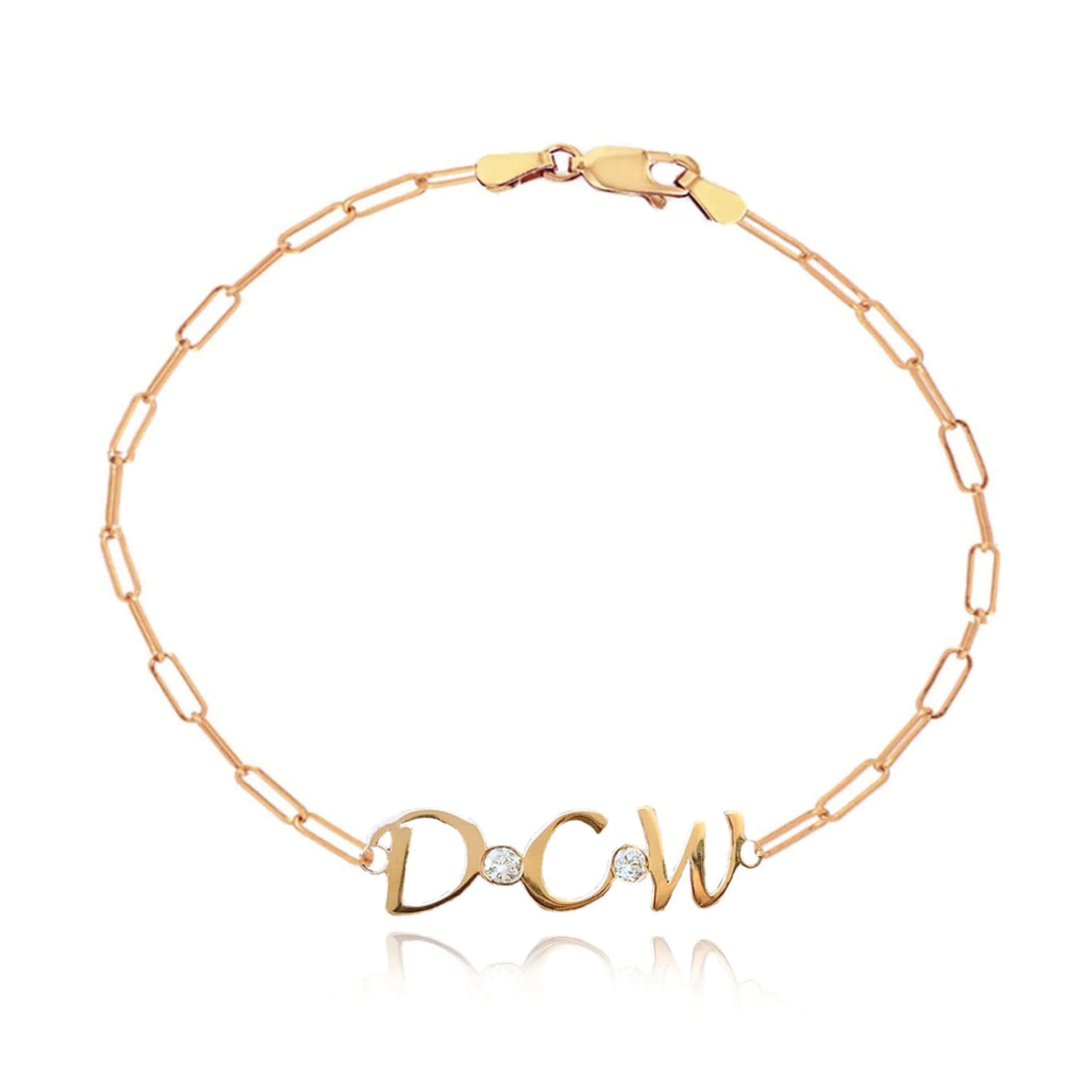 Gold Initials and Bezel Paperclip Bracelet