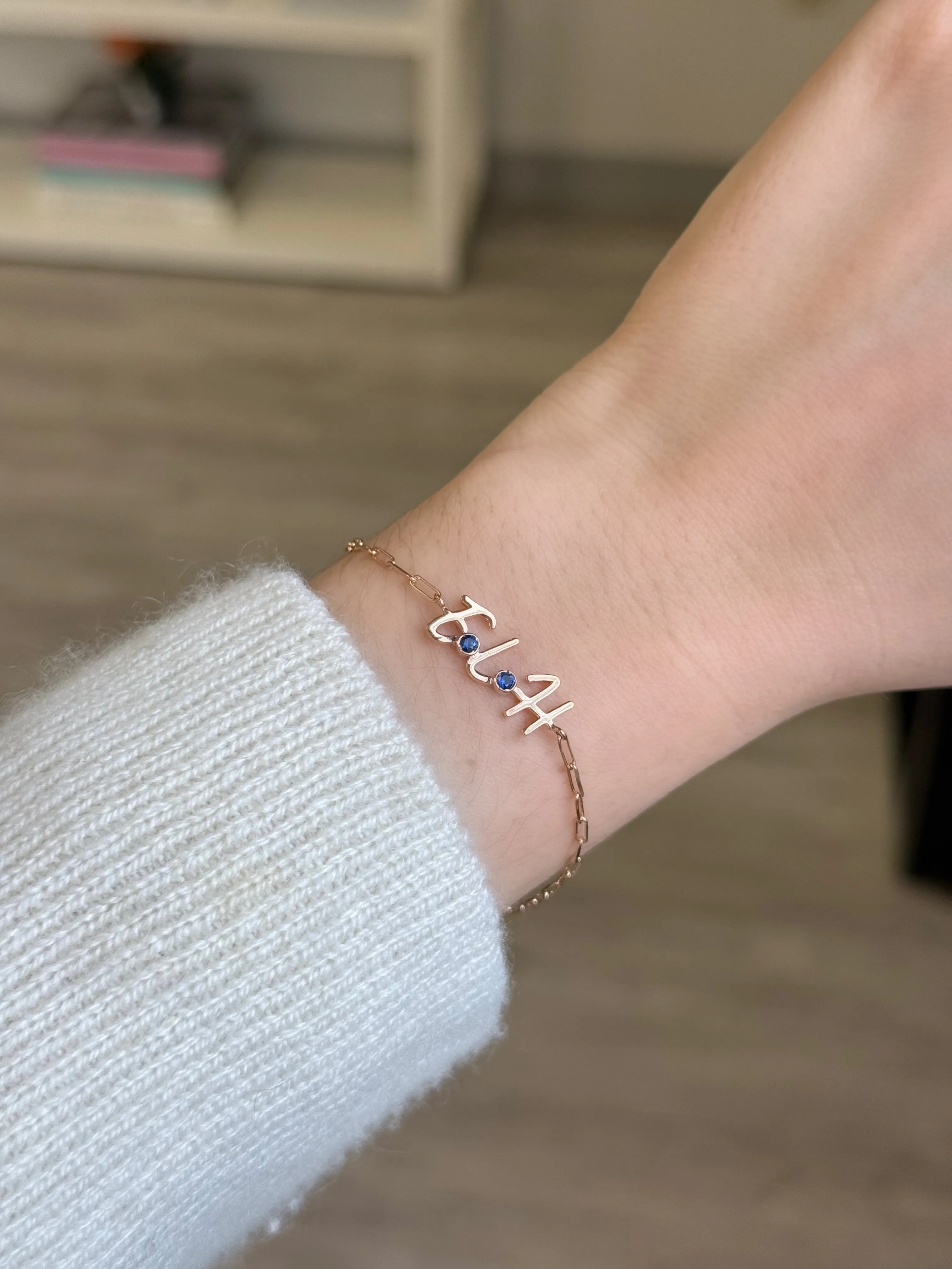 Gold Initials and Bezel Paperclip Bracelet