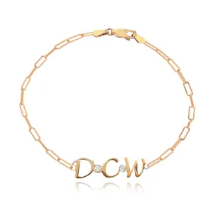 Gold Initials and Bezel Paperclip Bracelet