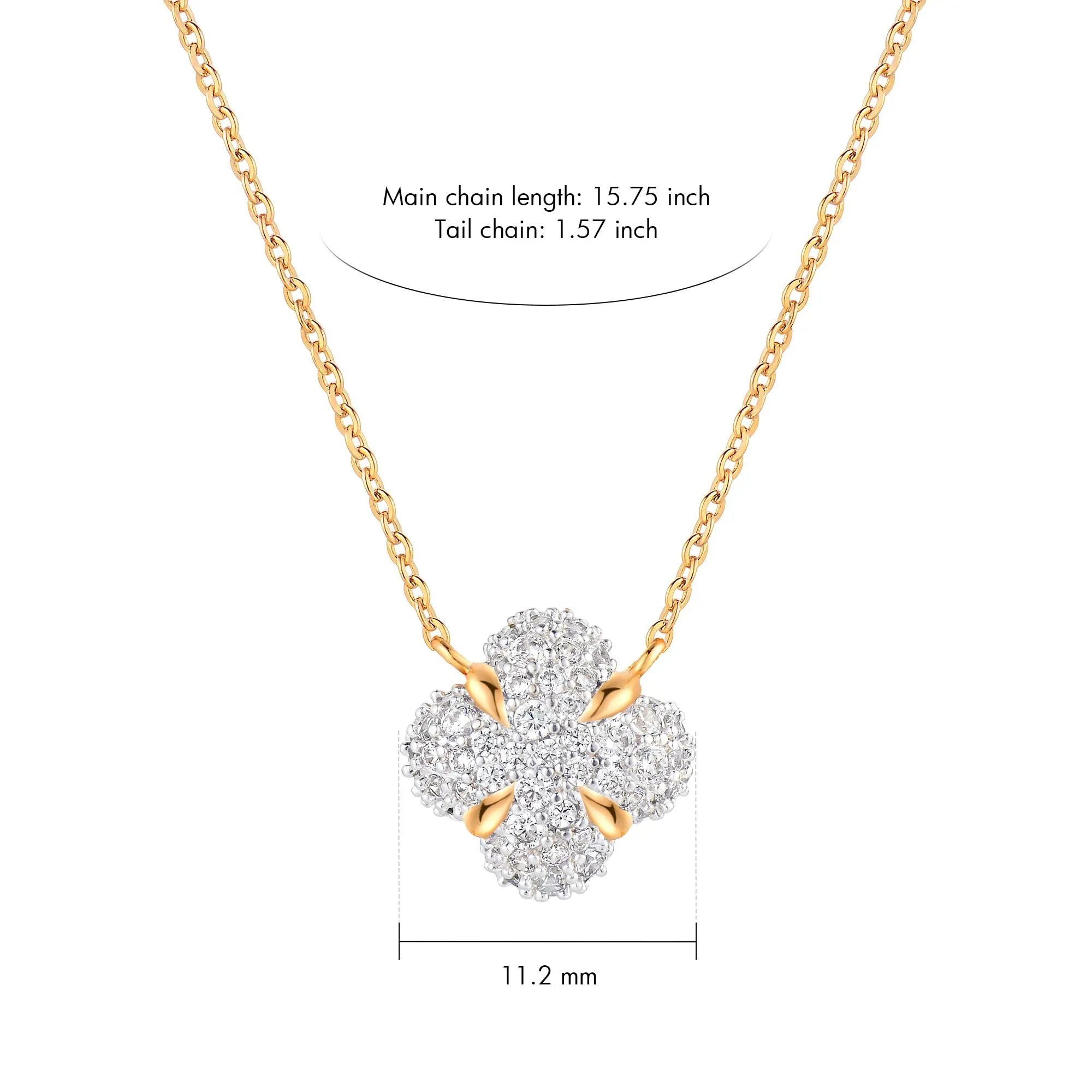 Gold Necklace for Women 14K Gold Plated Simple Chain Clover Pendant Necklace Cute CZ Solitaire Lucky Necklace Dainty Gold Jewelry for Women