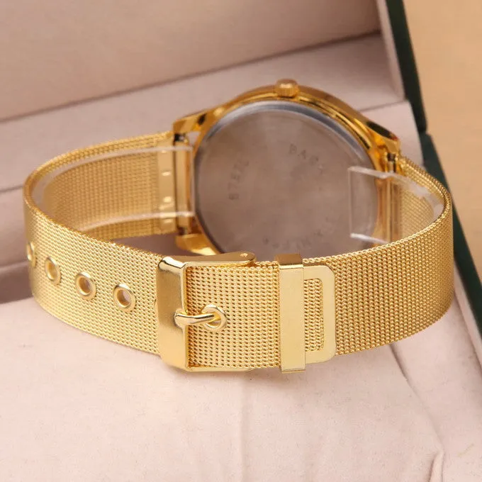 Gold watch Full stainless steel woman fashion dress watches men brand name Geneva quartz watch best quality