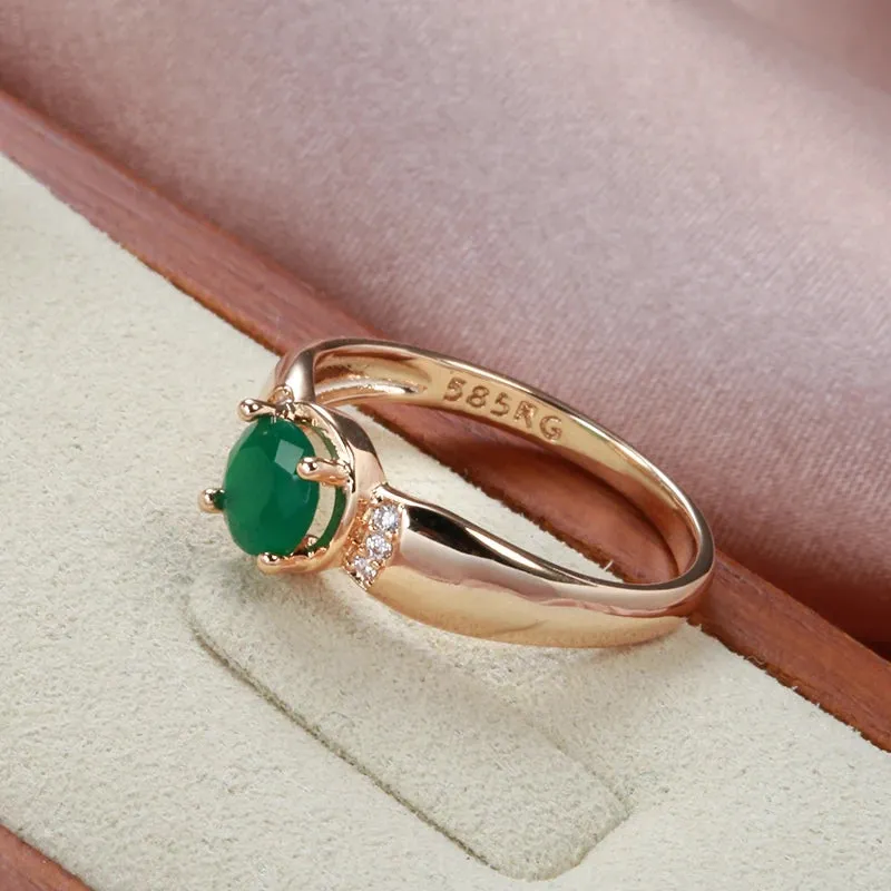 Gold with Circle Cut Emerald Zircon Rings for Women European Golden Jewelry Wedding Elegant Rings Lovers Gifts