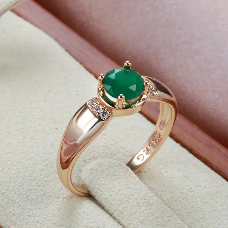 Gold with Circle Cut Emerald Zircon Rings for Women European Golden Jewelry Wedding Elegant Rings Lovers Gifts