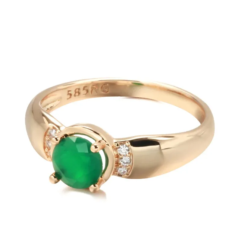 Gold with Circle Cut Emerald Zircon Rings for Women European Golden Jewelry Wedding Elegant Rings Lovers Gifts
