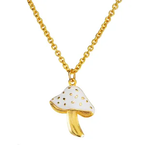 Goldtone White Mushroom Pendant Necklace 18"
