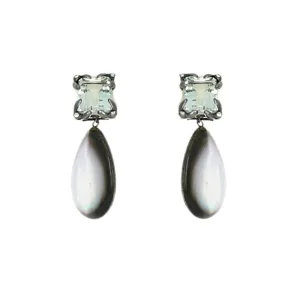 Green Amethyst & Gray Mother of Pearl Clip Earrings
