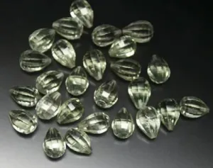 Green Amethyst Step Cut Drops Briolette Beads Half Drill 10 Matched Pairs, 20 pieces 7x10mm