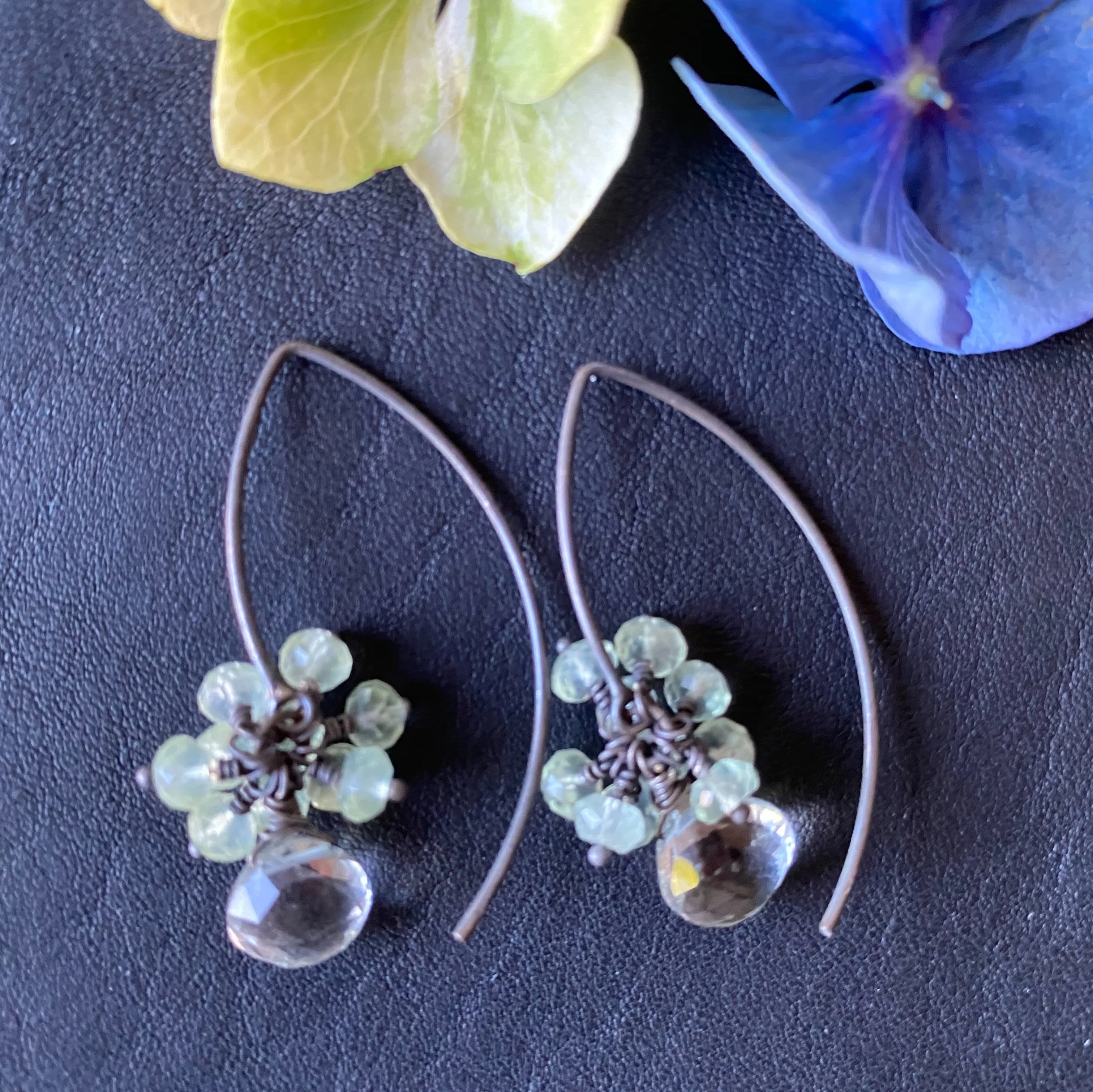 Green Amethyst with Prenite Earrings