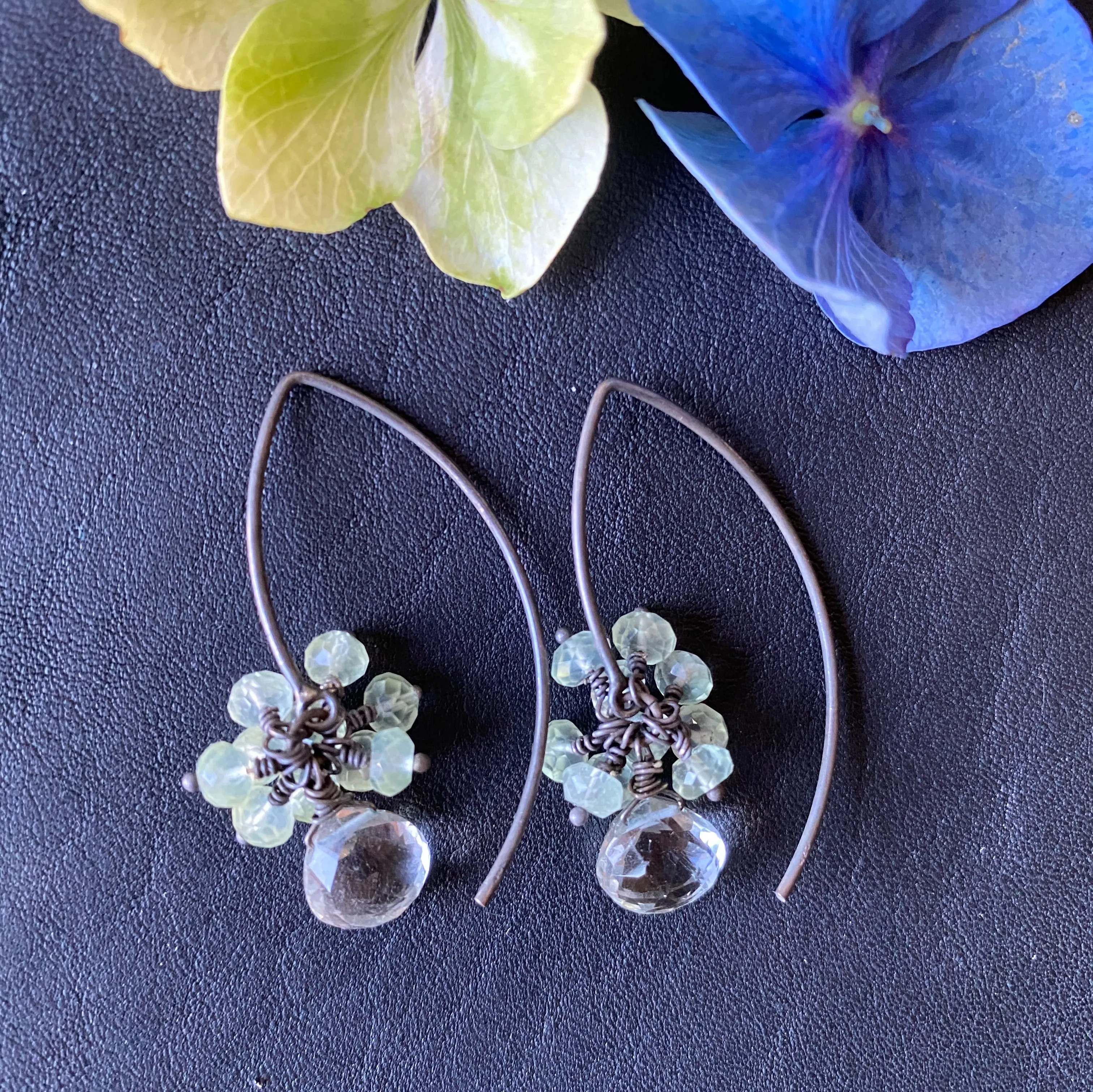Green Amethyst with Prenite Earrings