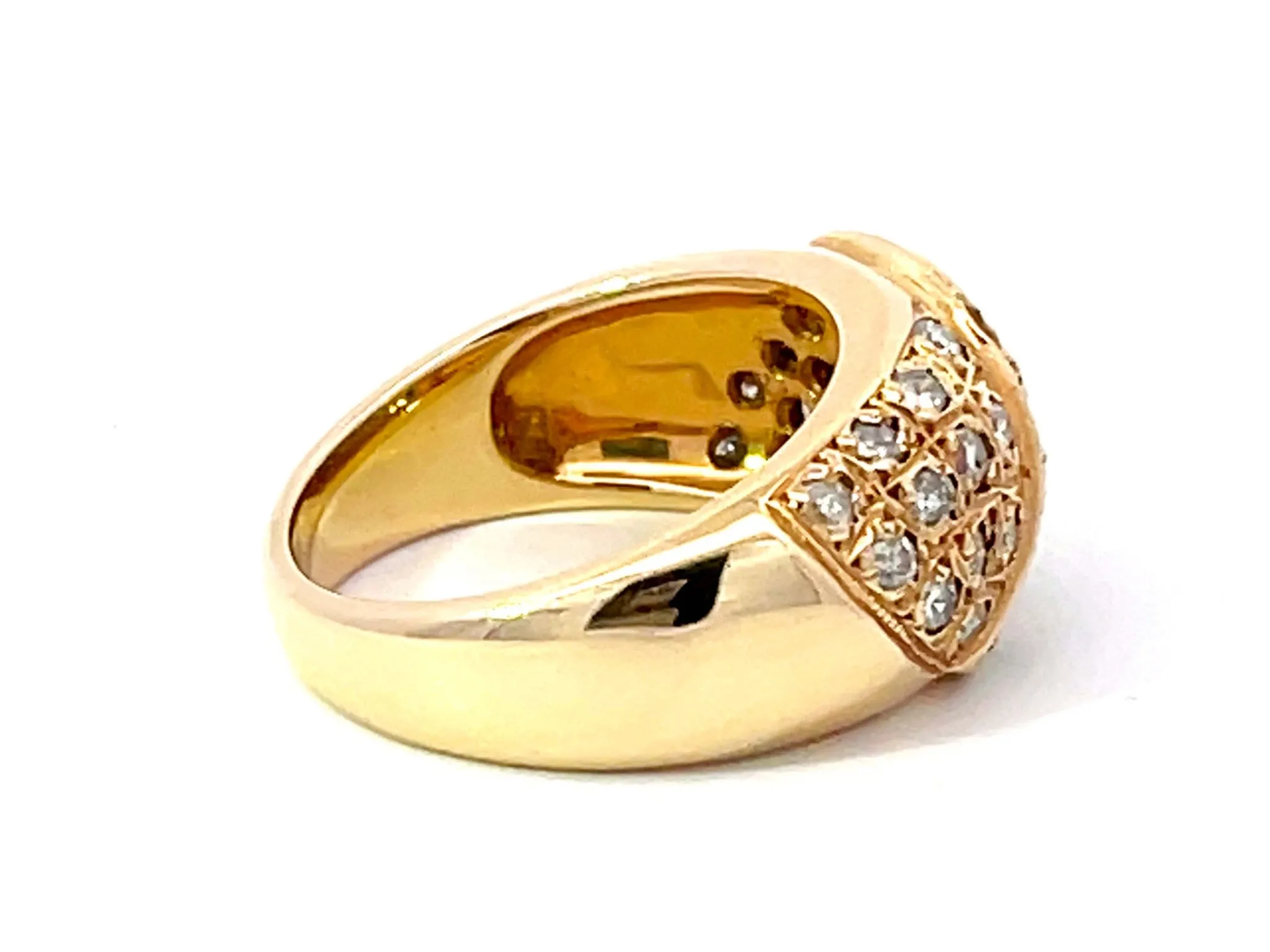 Green Emerald and Diamond Studded Dome Ring in 14k Yellow Gold