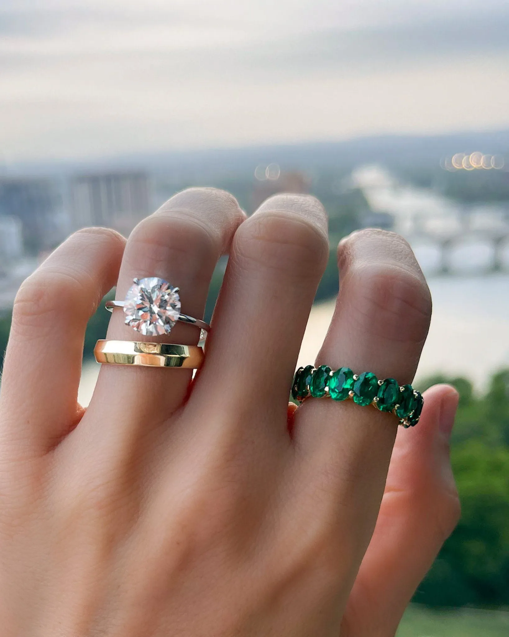 Green Emerald Oval Eternity Band