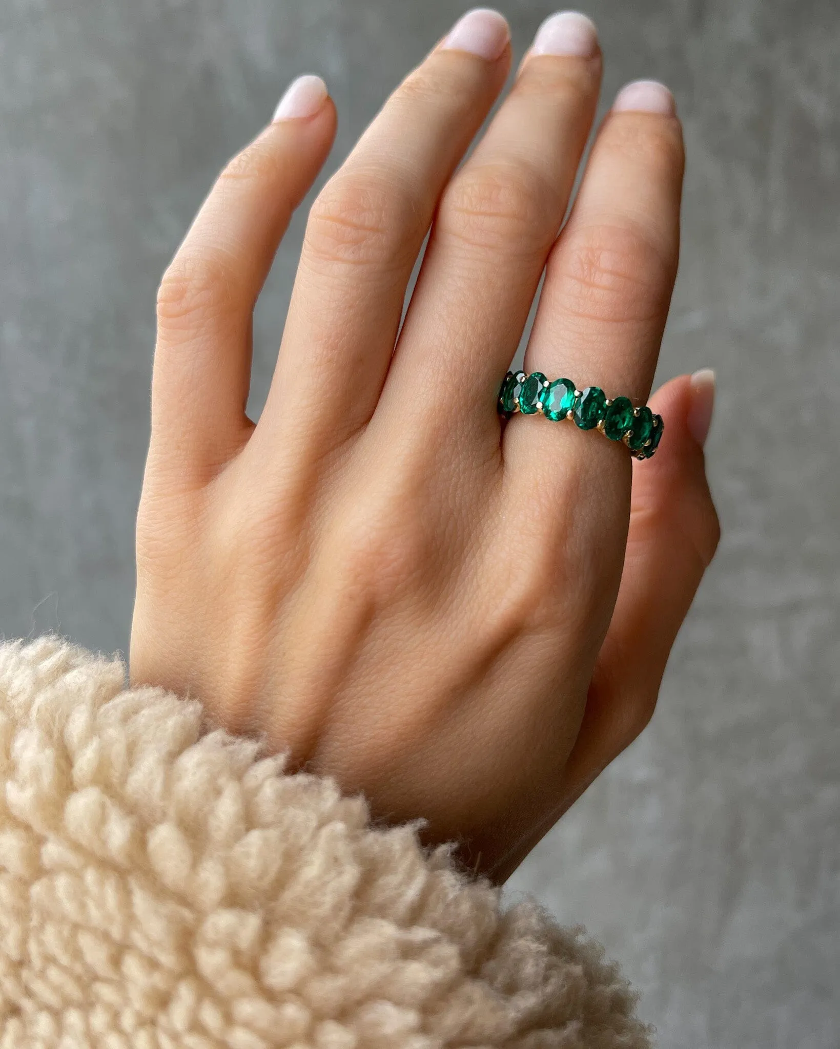 Green Emerald Oval Eternity Band