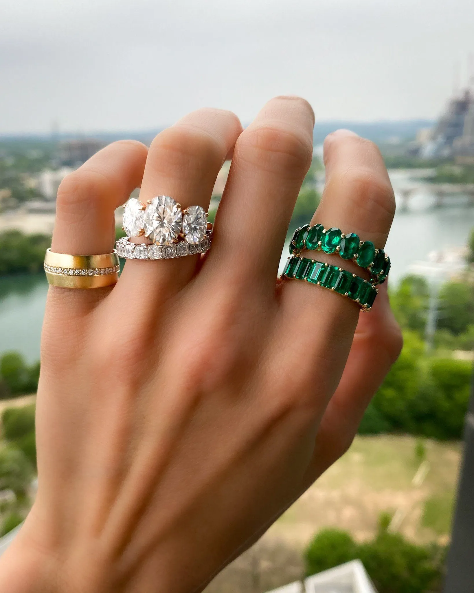 Green Emerald Oval Eternity Band