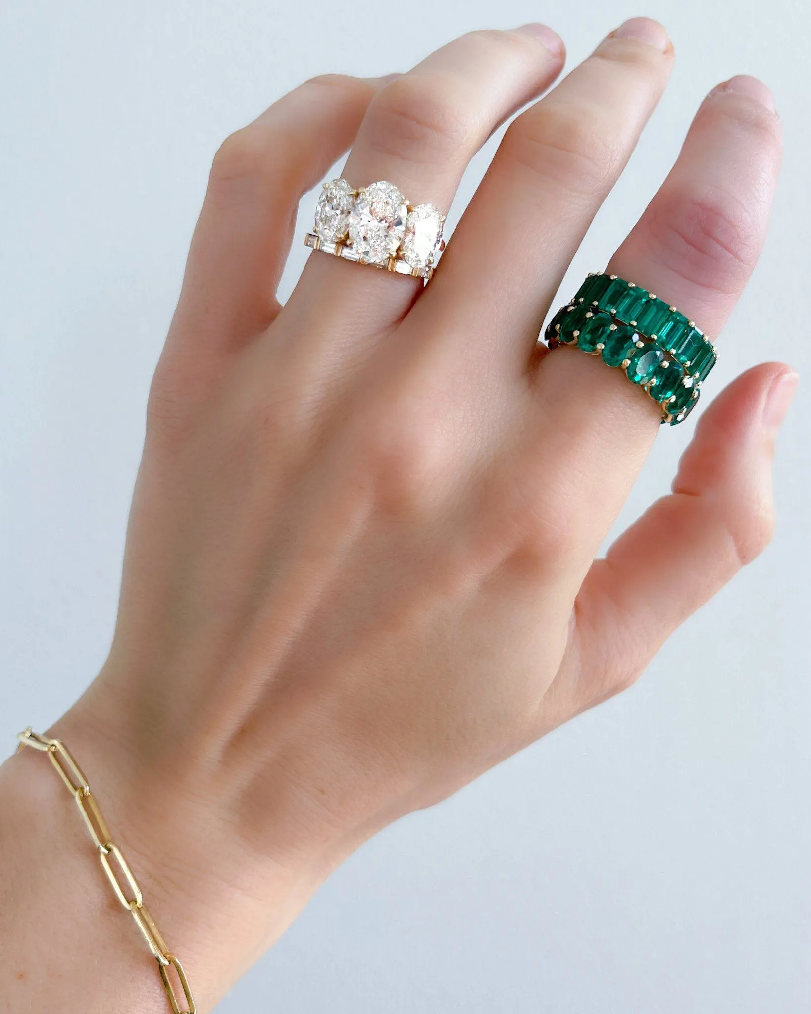 Green Emerald Oval Eternity Band