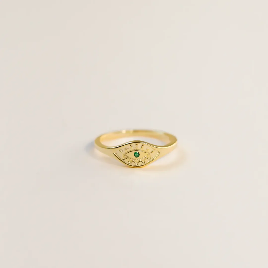Green Evil Eye Ring, Size 7