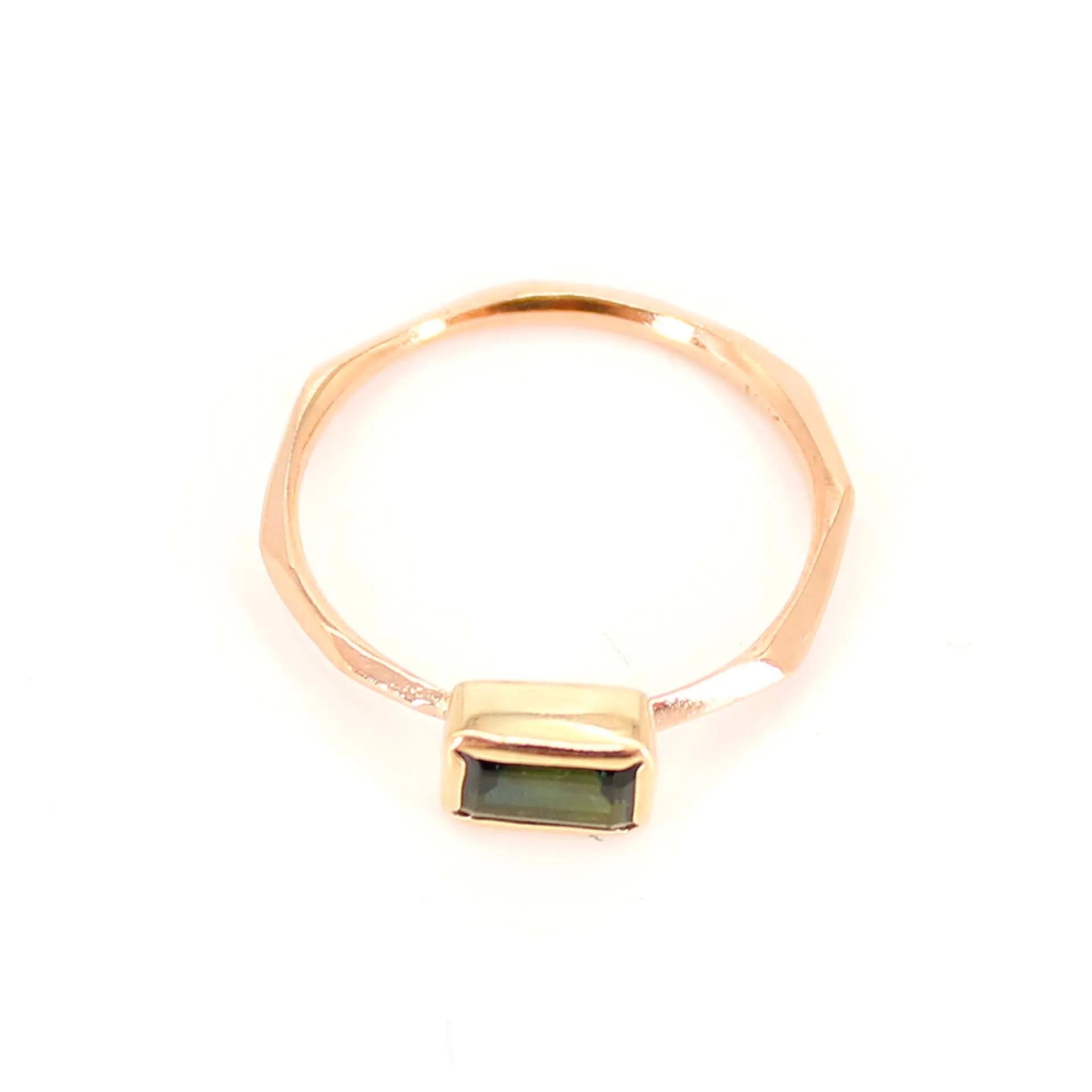 Green Tourmaline on Faceted Gold Ring