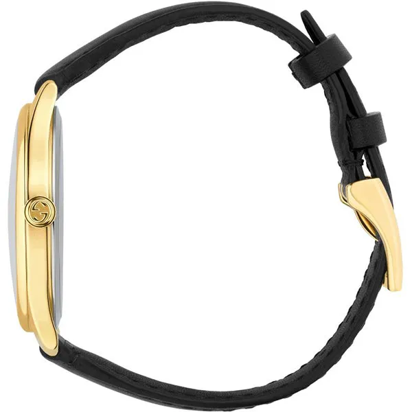 Gucci G-Timeless Black Leather Mother of Pearl Dial Quartz Watch for Ladies- GUCCI YA1264044
