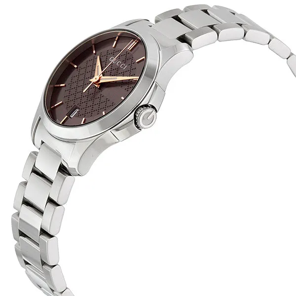 Gucci G-Timeless Silver Stainless Steel Brown Dial Quartz Watch for Ladies- GUCCI YA126529