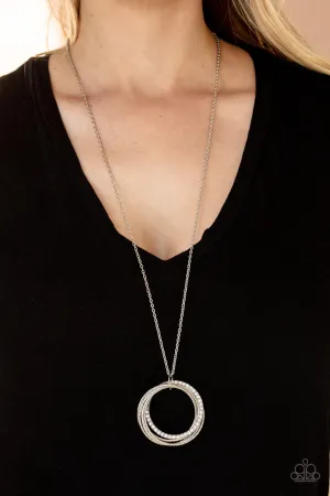Harmonic Halos - White - Rhinestone and Silver Hoop Paparazzi Long Necklace