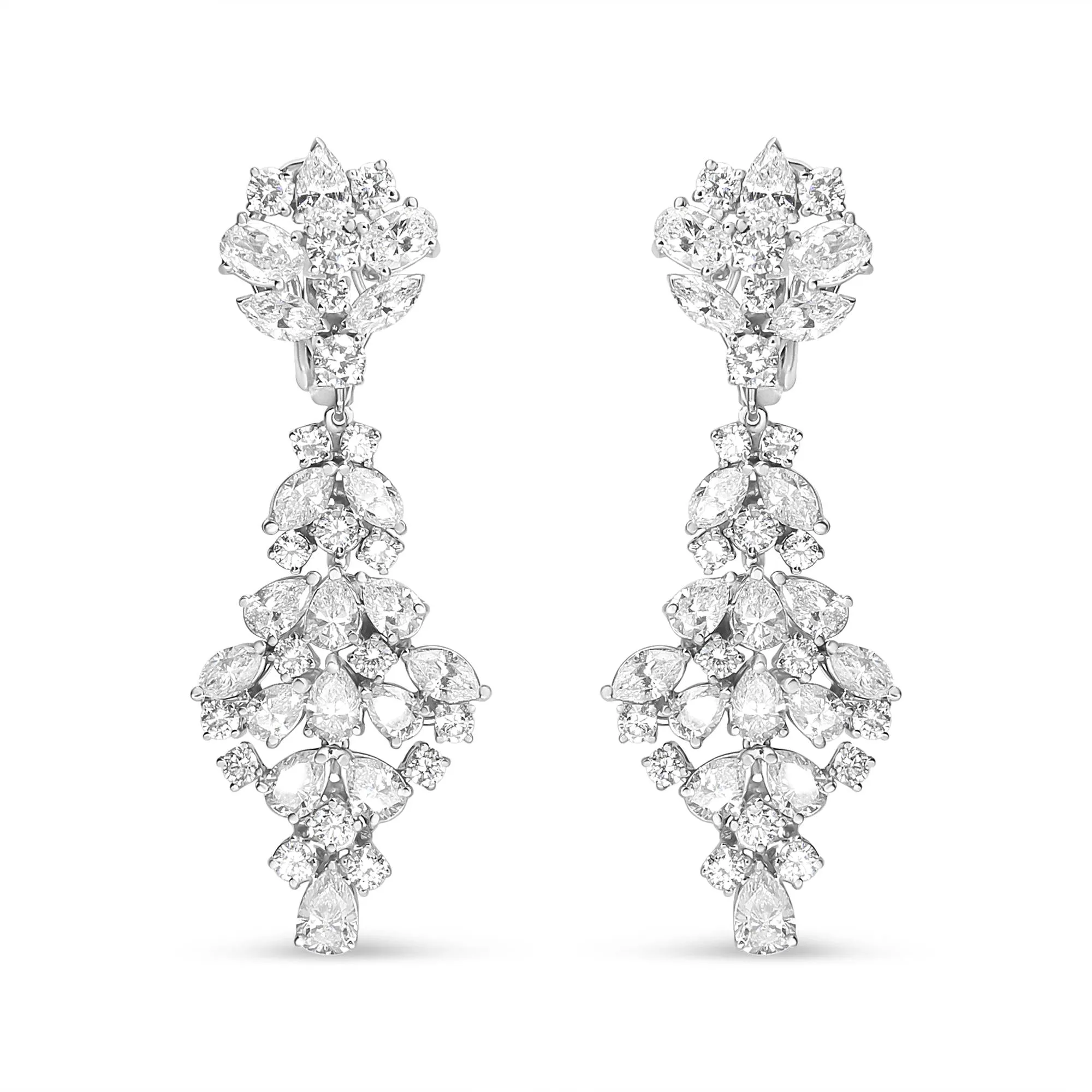 INFINITE JEWELS - Original 18K White Gold 9 1/2 Cttw Diamond Cluster Drop Dangle Clip-On Earrings (F-G Color, VS1-VS2 Clarity)